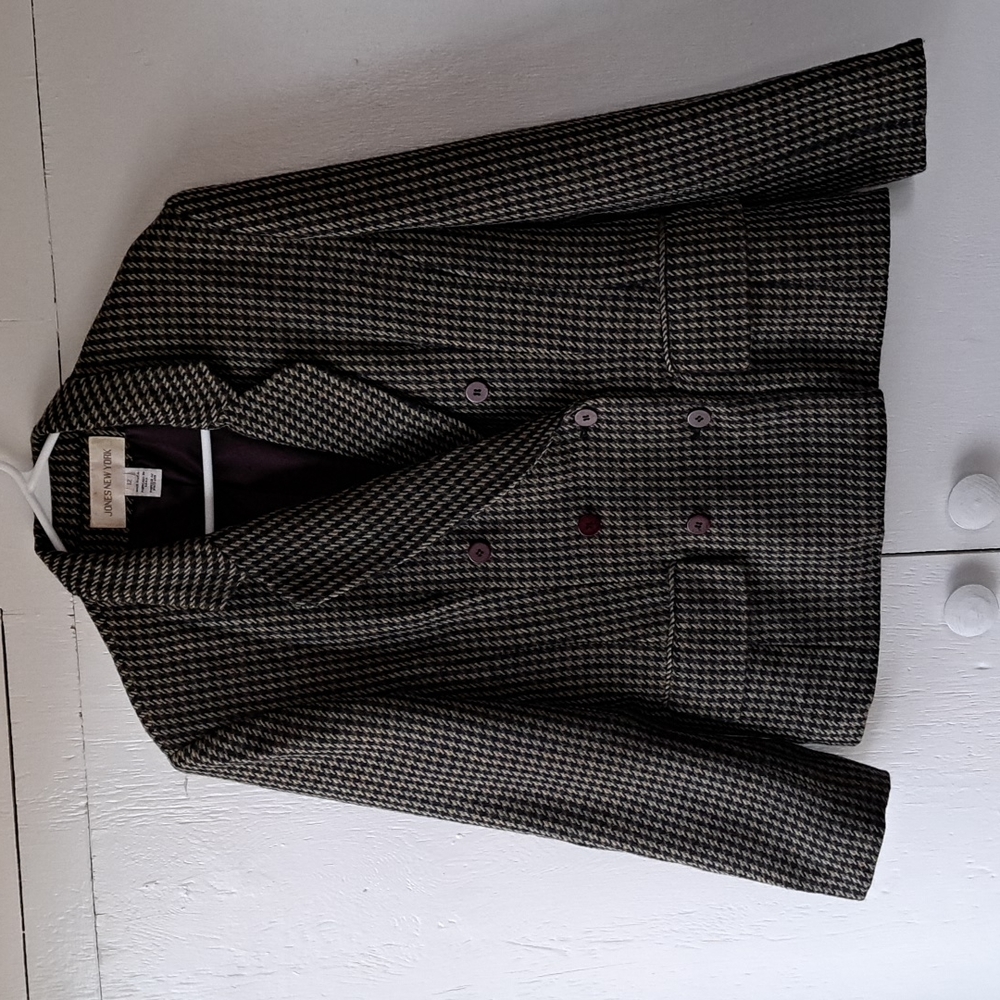 Vintage Jones New York Herringbone Tweed Wool Double Breasted Blazer SZ 12